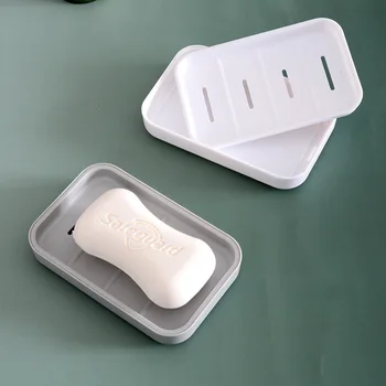 נייד סבון כלים כפול-שכבת פלסטיק סבון קופסא ביתיים לשירותים לרוקן סבון מגש סבון רחצה קופסה עם מכסה