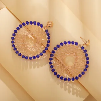 נשים בוהמיה פירסינג, עגילים חלול החוצה ארוגים ריינסטון Geometic זרוק עגיל אופנה להגזים מעגל אביזרים מתנה חדשה.