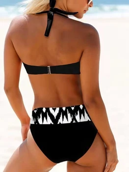 נשים הקיץ של בגדי הים 2 יח ' סט גדול דוט הדפס V-צוואר חזייה + התיכון המותניים התחתונים Beachwear