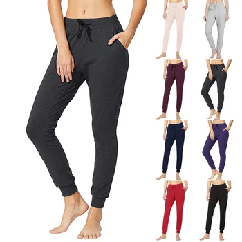 נשים מוצק צבע מכנסיים יוגה, ג ' וגינג מכנסי כותנה מזדמנים ספורט מכנסיים מזדמנים מכנסיים של נשים מזדמנים מכנסיים אלסטיים התחתונה.