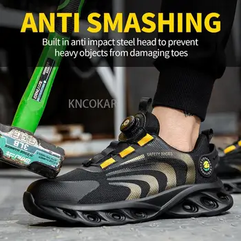 סגנון חדש סיבובי כפתור גברים בטיחות, נעלי עבודה לנשימה ניקוב הוכחה חיצונית מגפיים החלקה נעלי פלטפורמה עבור גברים