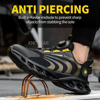 סגנון חדש סיבובי כפתור גברים בטיחות, נעלי עבודה לנשימה ניקוב הוכחה חיצונית מגפיים החלקה נעלי פלטפורמה עבור גברים