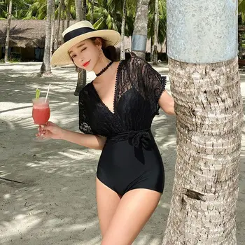 סגנון קוריאני חתיכה אחת בגדי ים נשים מרופד בגדי ים שחור בגד ים בגד ים סקסי ליידי Monokini Beachwear חדש
