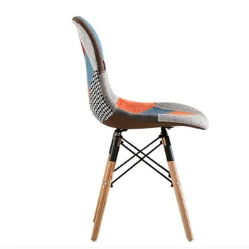 ססגוניות בסגנון מודרני צד מרופדים בד כיסא האוכל הכיסא טלאים רב-דפוס העץ הטבעי הרגל האוכל הכיסא