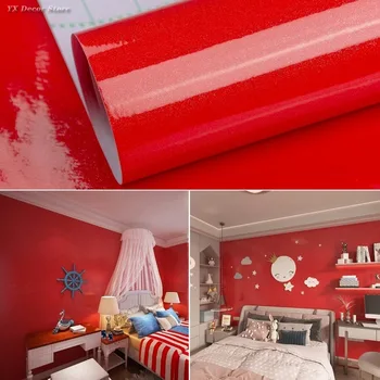 עבה, מוצק צבע אדום קיר נייר דבק עצמי ויניל הטפט מקלפים ומדביקים הפנים מדבקות לחדר קישוטים עבור בנות