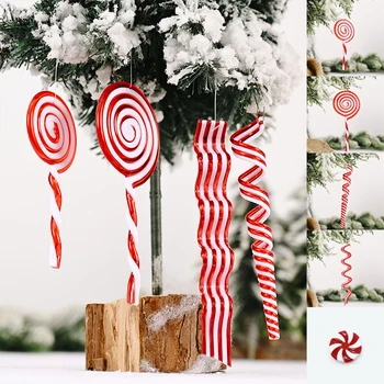 עץ חג המולד סוכריות תליון לבן אדום סוכרייה על מקל הביתה לתלות קישוטי חג המולד ציוד למסיבות של ילדים צעצועים חג המולד מתנת