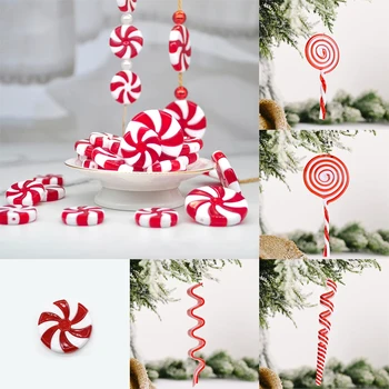 עץ חג המולד סוכריות תליון לבן אדום סוכרייה על מקל הביתה לתלות קישוטי חג המולד ציוד למסיבות של ילדים צעצועים חג המולד מתנת