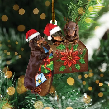 עץ חג המולד תליון כלבים תלויים קישוט עם שרוך עץ חג המולד קולב תליון הביתה חג מולד קישוט 2024