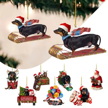 עץ חג המולד תליון כלבים תלויים קישוט עם שרוך עץ חג המולד קולב תליון הביתה חג מולד קישוט 2024