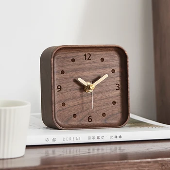 עץ מלא מיני שולחן שעונים למשרד ריבוע שחור אגוז עץ מחט השעון הביתה קישוט קישוטי שולחן שעון שעון מתנות