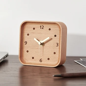 עץ מלא מיני שולחן שעונים למשרד ריבוע שחור אגוז עץ מחט השעון הביתה קישוט קישוטי שולחן שעון שעון מתנות