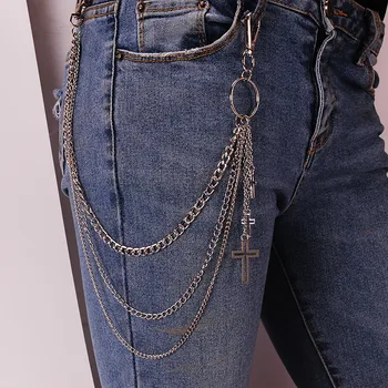 פאנק מכנסיים שרשרת פנטגרם מחזיקי מפתחות עבור גברים, נשים, ג ' ין מכנסי אופנוענים שרשראות Harajuku גותי תכשיטים רוק גותי, אימו אביזרים