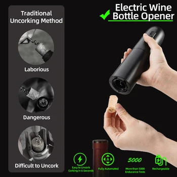 פותחן יין חשמלי מוגדר עם בסיס טעינה אוטומטית חולץ פקקים עם Aerator מוזגת לסכל חותך מטבח בר מסיבת.