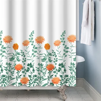 פרח עלה וילון אמבטיה פרחים צמח הדפסה וילונות אמבטיה עיצוב עמיד למים פוליאסטר וילון אמבטיה עם ווים