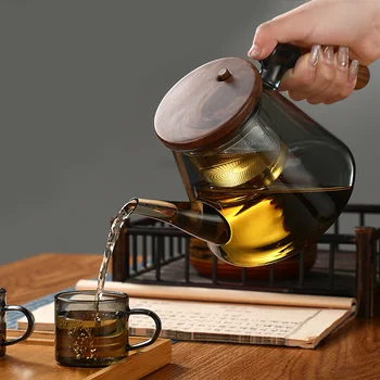 פשוט לחץ על תה הפרדה סינון זכוכית קומקומים עם ידית עץ 850ml מים ותה הפרדה תה סיר עם Infuser מסנן