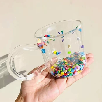 קוריאני שכבה כפולה אוהב חול טובעני לכוס זכוכית יצירתי עמיד בחום הלב חמוד מים כוסות מיץ שקוף גביע בובו הספל