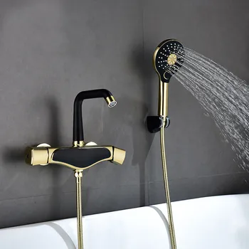 קיר רכוב אמבטיה מקלחת להגדיר רוז זהב לבן ברזים לאמבטיה, אמבטיה קר & חם אמבטיה ומקלחת מיקסר ברזי פליז