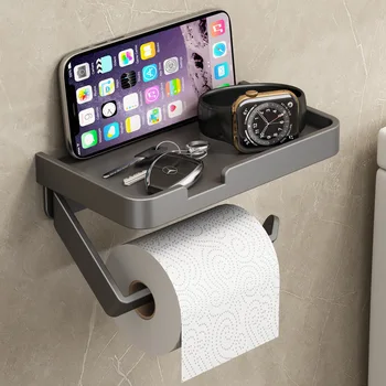 קיר רכוב מחזיק נייר טואלט אלומיניום נייד טלפון שעון אחסון מדף גליל נייר מגבת בעל הבית אמבטיה מטבח