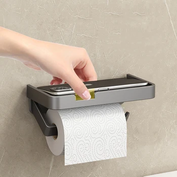 קיר רכוב מחזיק נייר טואלט אלומיניום נייד טלפון שעון אחסון מדף גליל נייר מגבת בעל הבית אמבטיה מטבח