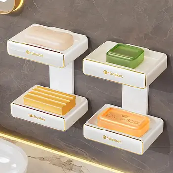 קיר רכוב סבון כלים אגרוף חינם צלחת סבון להסרה על הקיר סבון כלים עם מגש ניקוז לחיסכון האמבטיה מקלחת