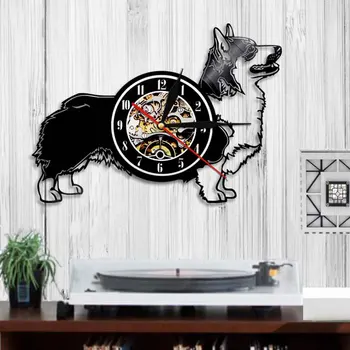 קרדיגן וולש קורגי הכלב שעון קיר יצירתי חיה גור התקליט ויניל שעון 12