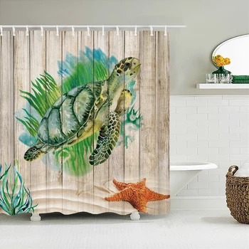 קריקטורה האוקיינוס צב ים עמיד למים מקלחת וילונות הדפסה וילון אמבטיה בד פוליאסטר עם ווים עיצוב אמבטיה מסך