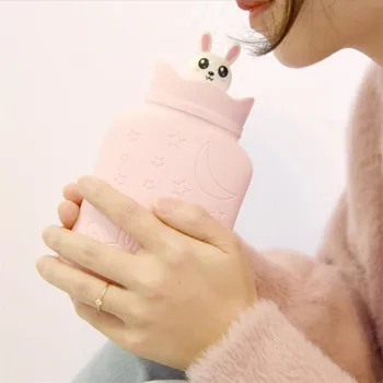 קריקטורה חמודה ארנב מים חמים, שקית חימום במיקרוגל סיליקון בקבוק חורף מחמם מחמם מים חמים בקבוק ילדה מתנה