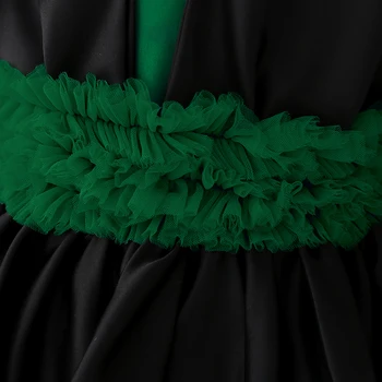 רשמית שרוול ארוך 1 יום הולדת שמלת ילדה תינוק בגדי טבילתו Balck ירוק שמלת נסיכת בנות שמלות מפלגה שמלת הטקס.