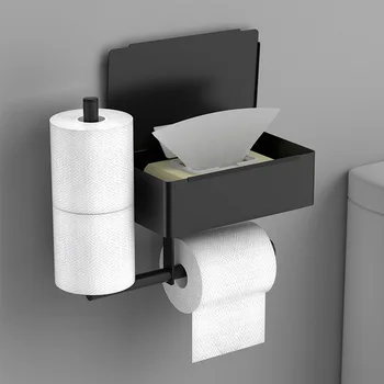 שירותים בעל מגבת נייר Flushable לנייר טואלט עם מדף נירוסטה שחור מטבח רקמות Hanger Rack