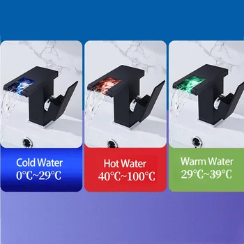 שירותים הידרו LED ברז מפל הטמפרטורה לשנות צבעים קרים. מים חמים מיקסר הקש על הסיפון רכוב זוהר כיור ברז