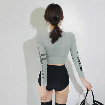 שני חלקים קוריאנית בגדי חליפת גלישה נשים שרוול ארוך האפוד סגנון פיצול גבוהה המותניים מכנסיים עם רגל שומרים צלילה צלילה.