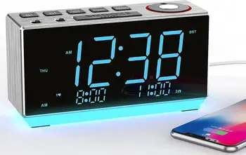 שעון מעורר עם רדיו FM, כבל USB לטעינה, 1.8