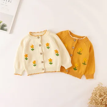תינוקת ארוך שרוול לסרוג סוודר ילדים פרח מתוק סריגה אחת עם חזה סוודר בנות סרוגים ' קט בגדי תינוקות