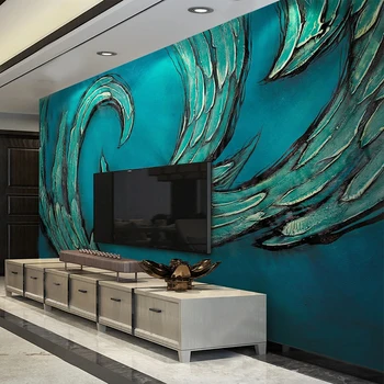 תמונת טפט רטרו אופנה כחול מופשט יצירתי דפוס ציורי קיר הסלון, חדר השינה רקע באומנות עיצוב הבית וול בד
