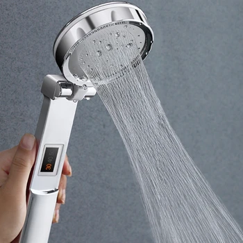 תצוגה דיגיטלית מקלחת על הראש מים בלחץ גבוה זרימת המקלחת פרימיום שירותים מסנן מים עם שפשוף חוזר Dropship